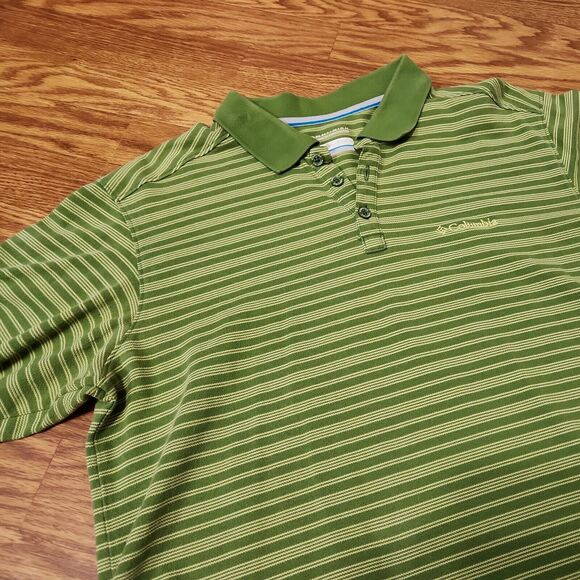 Columbia Omni-Wick Mens Large Performance Golf Polo Shirt Green Striped Casual - Picture 2 of 8